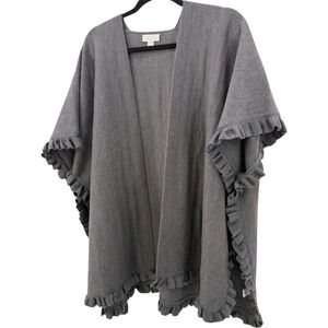 Carlisle NY Merino Wool Open-Front Ruffle Cascade Ruana Cape SM Luxury Boho Chic